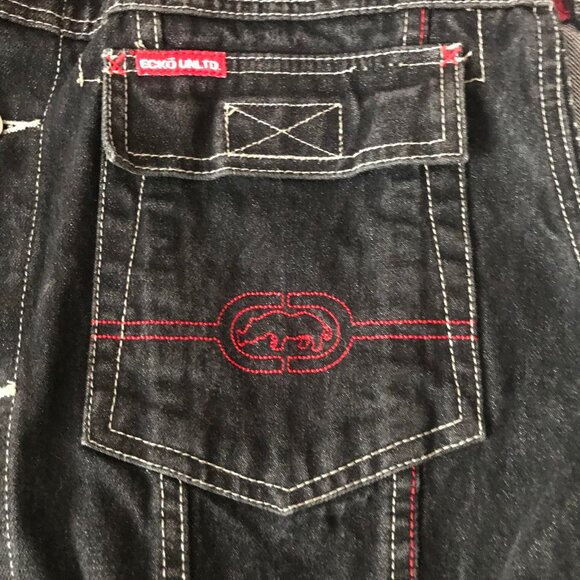 ECKO UNLIMITED Mens MEDIUM Trucker Button Down Denim Vest Black Gray Red Y2K - Picture 6 of 11